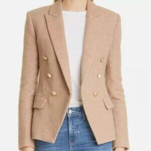 L'AGENCE Kenzie Double Breasted Bouclé Blazer Cappuccino Tan tweed 6